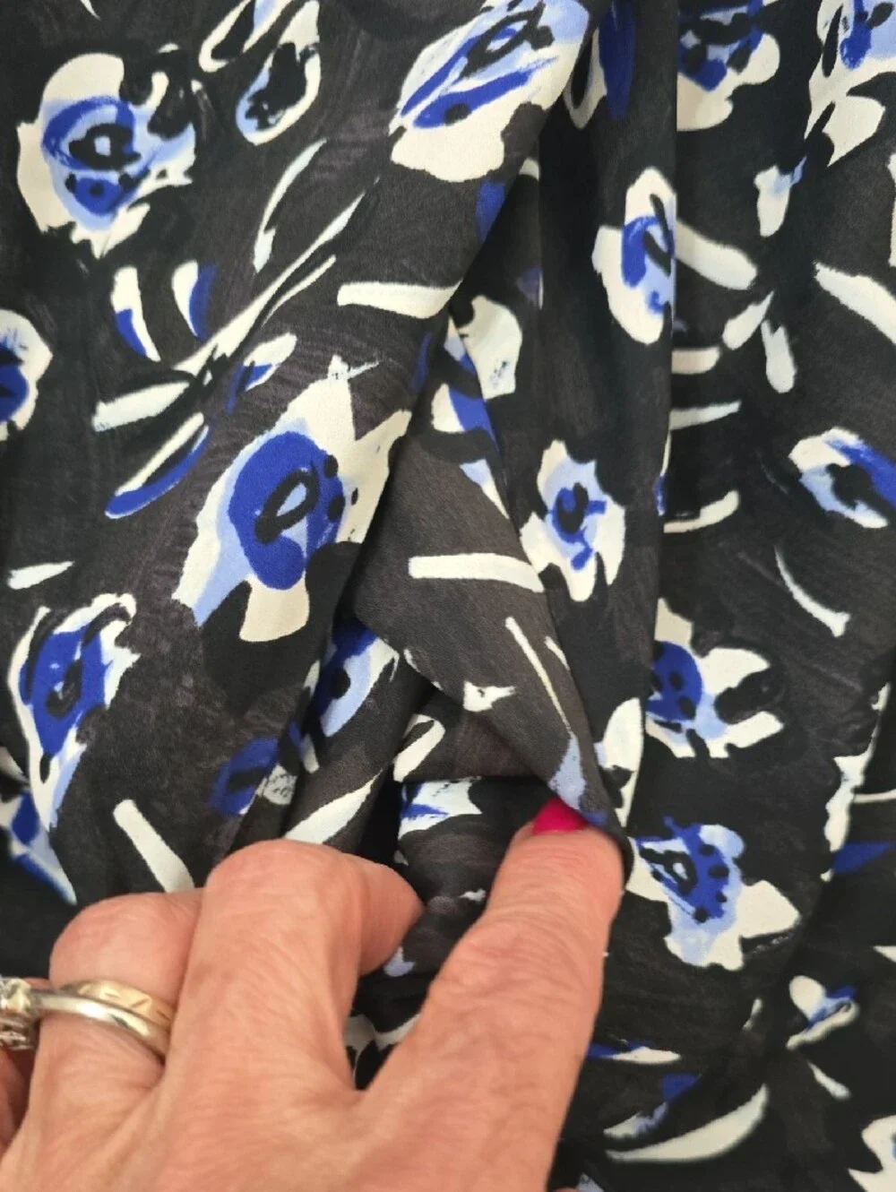 Tory Burch Black Midi Dress with Blue & White Abstract Print M